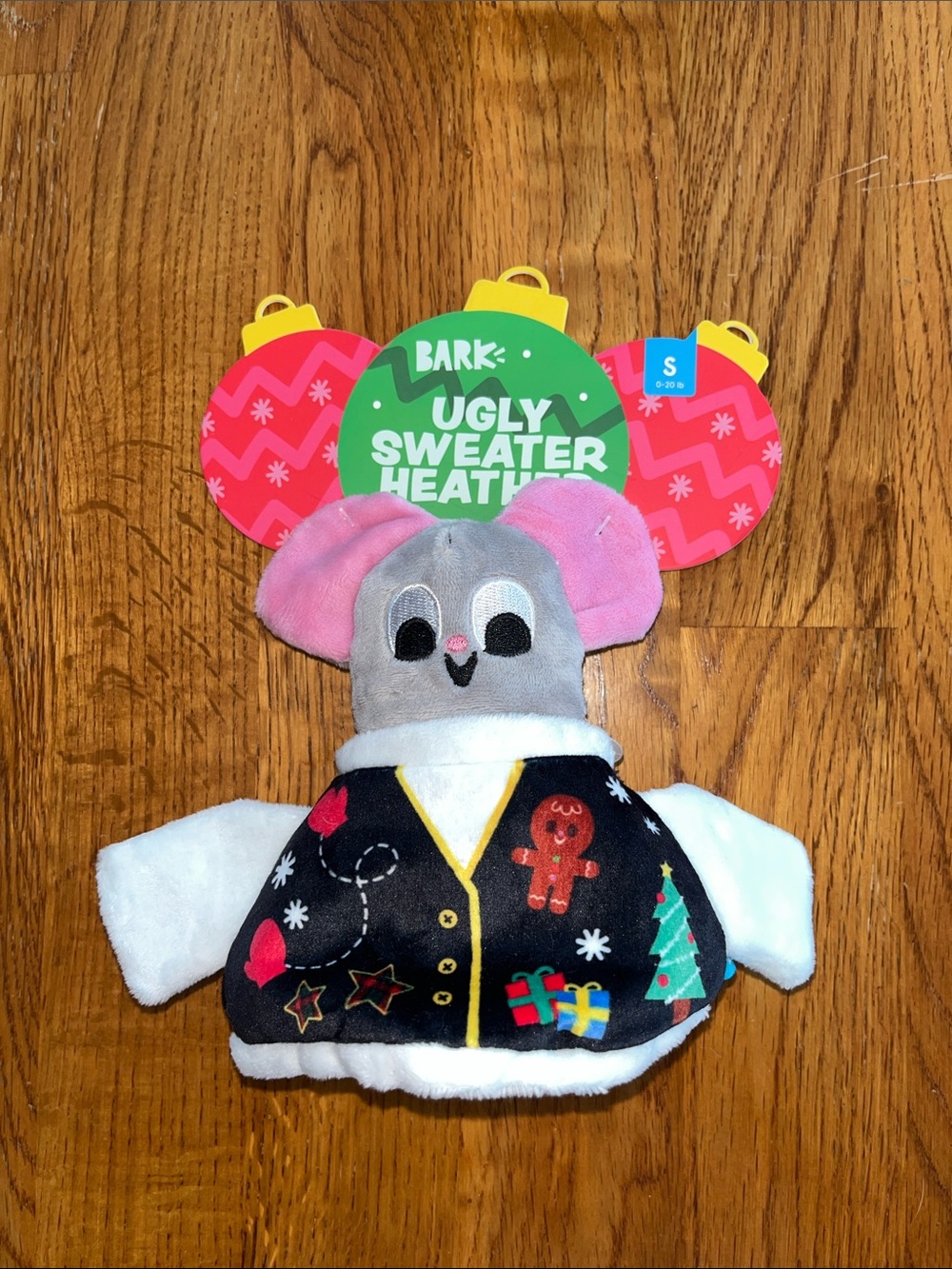 Bark Plush Mouse in Gray & Pink with Festive Sweater NWT